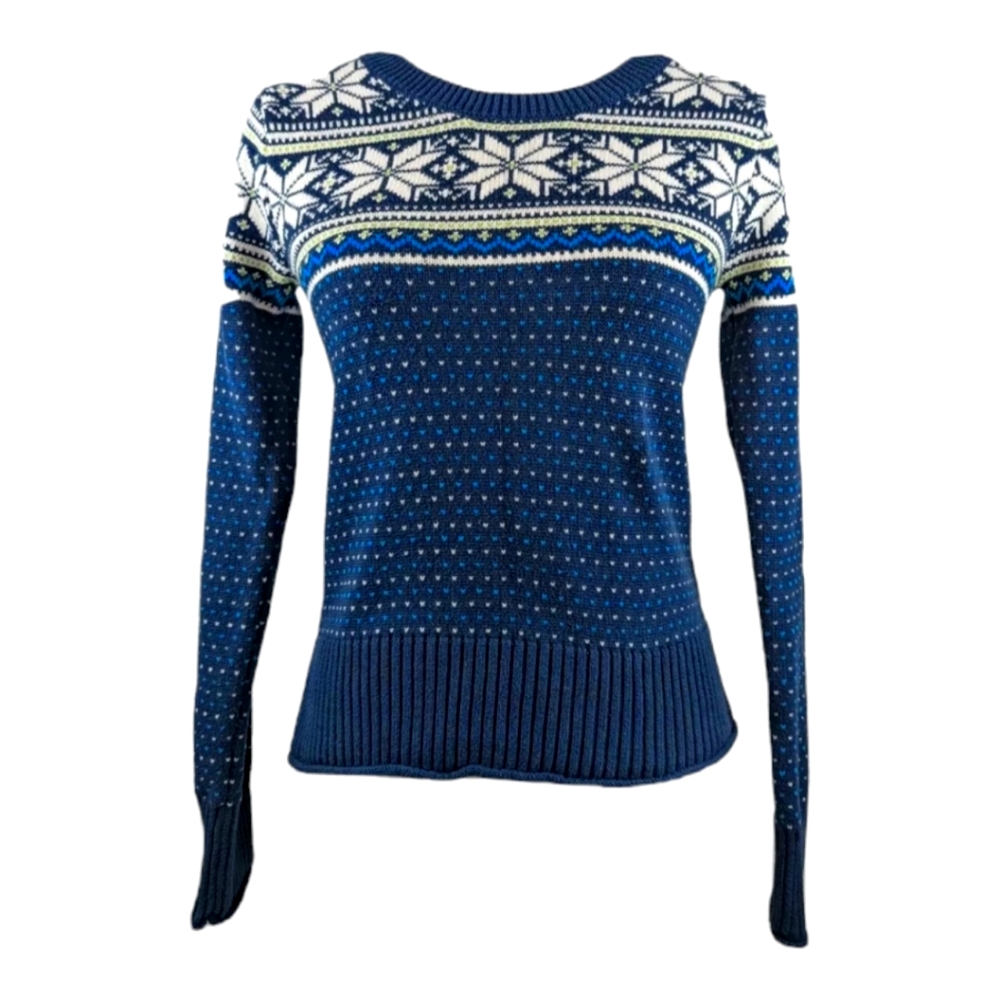 Aeropostale Navy & Green Edleweiss Nordic Sweater Womens Size Medium Winter Knit